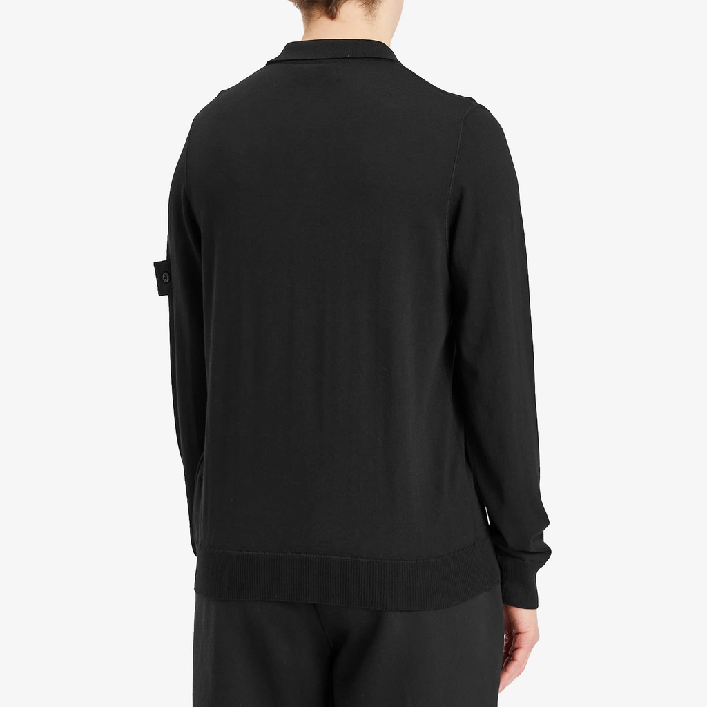 Stone Island Men's Ghost Piece Pure Wool Knit Polo Black